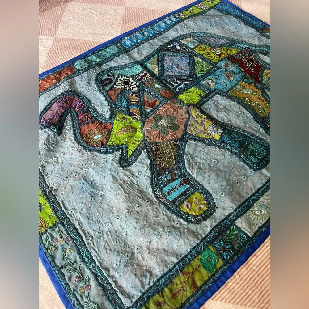 Vintage Handmade Elephant Patchwork Tapestry